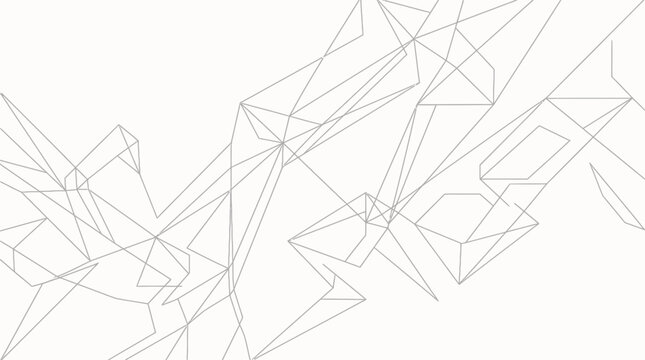 Abstract geometric wireframe structure featuring intricate thin gray lines set against a clean white textured background