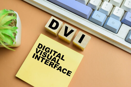 Concept of DVI - Digital Visual Interface write on sticky notes isolated on table.