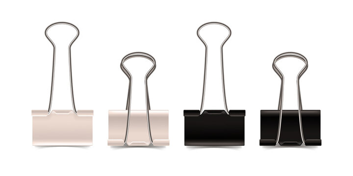 Binder clips in various sizes and colors on transparent background