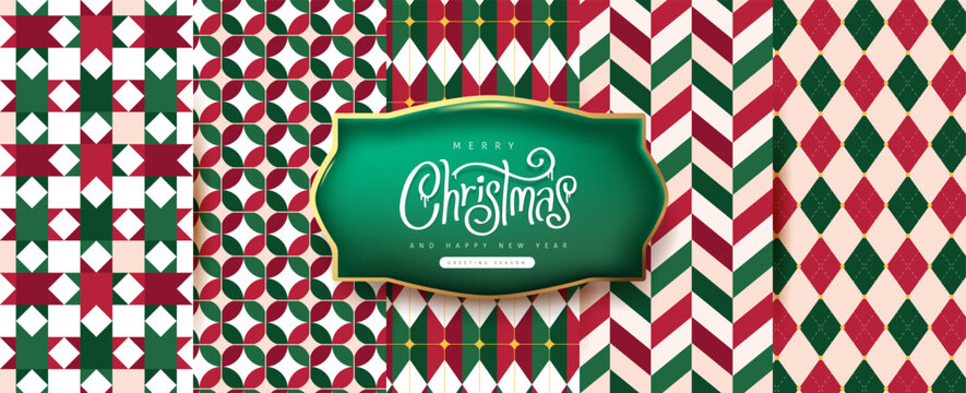 Set of Merry Christmas holiday background pattern packaging design template