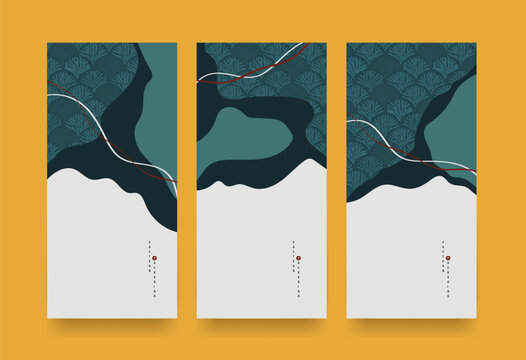 Packaging templates japanese wave style background fabric luxury or premium products. Asian pattern art design.