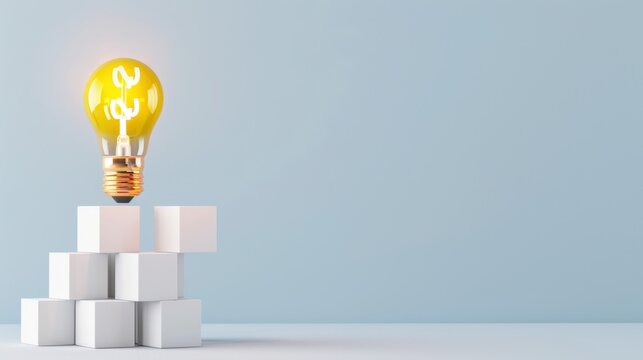 Light Bulb on White Cubes Symbolizing New Ideas and Innovation in Business and Finance Concepts
