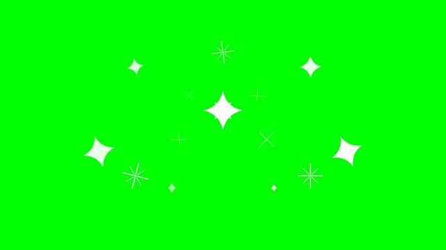 White glowing sparkles and magic stars animation elements on a bright green background