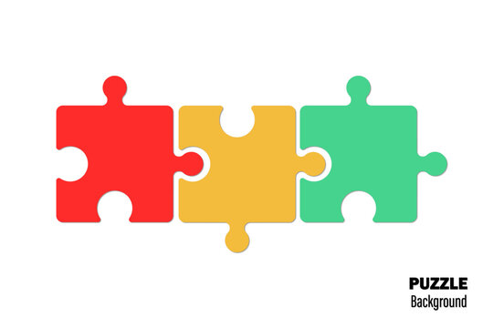 Horizontal chart with 3 connected puzzle pieces. Infographic design template on white background.