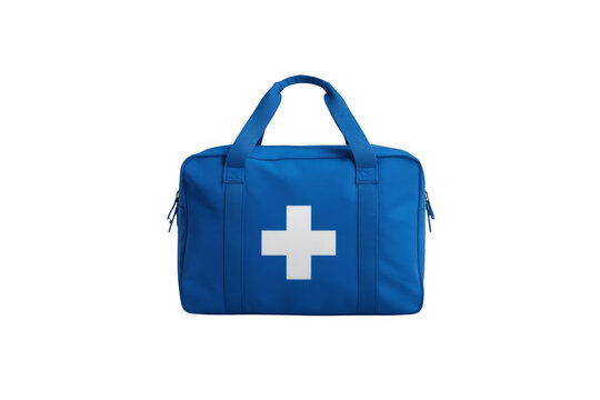 Blue first aid kit bag with medical cross symbol