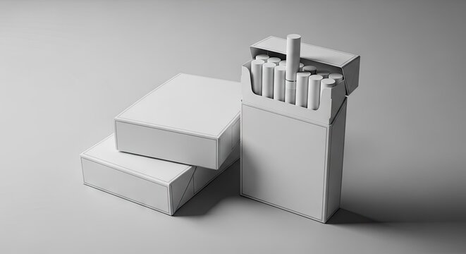 Stacked blank white cigarette boxes mockup.