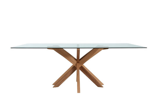 Modern dining table with glass top and wooden base
