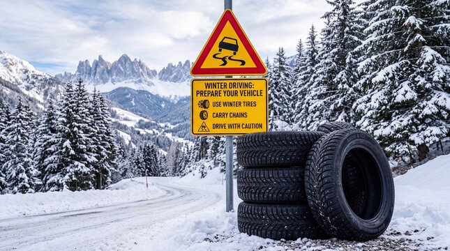 Winter Tire Safety and Seasonal Driving Concept