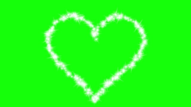 Sparkling White Heart Frame Loop on Green Screen and Black Background
