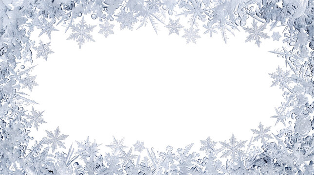 Delicate ice crystal frame with white rectangle and dark png isolated on transparent background