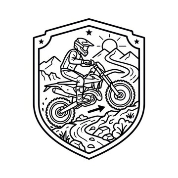 Motocross rider on mountain trail badge illustration