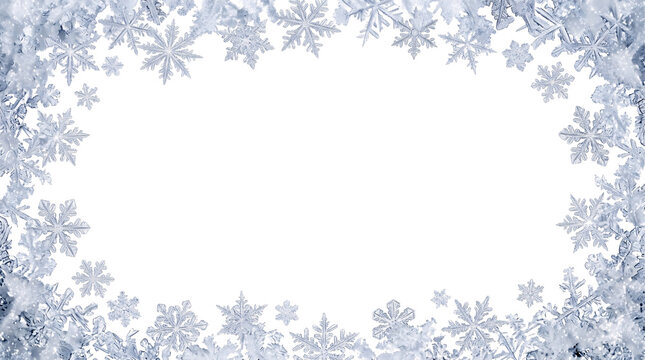 Frosty snowflake border with white copy space and black area png isolated on transparent background
