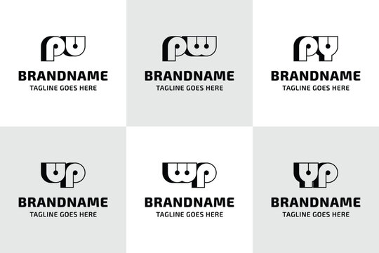 Letters PU UP PW WP PY YP Bold Monogram Logo Set