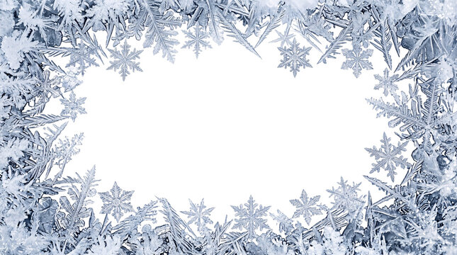 Intricate frosty border with blank white rectangle and black png isolated on transparent background