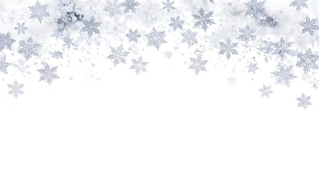 Snowfall effect with icicle-like shapes and blank white png isolated on transparent background