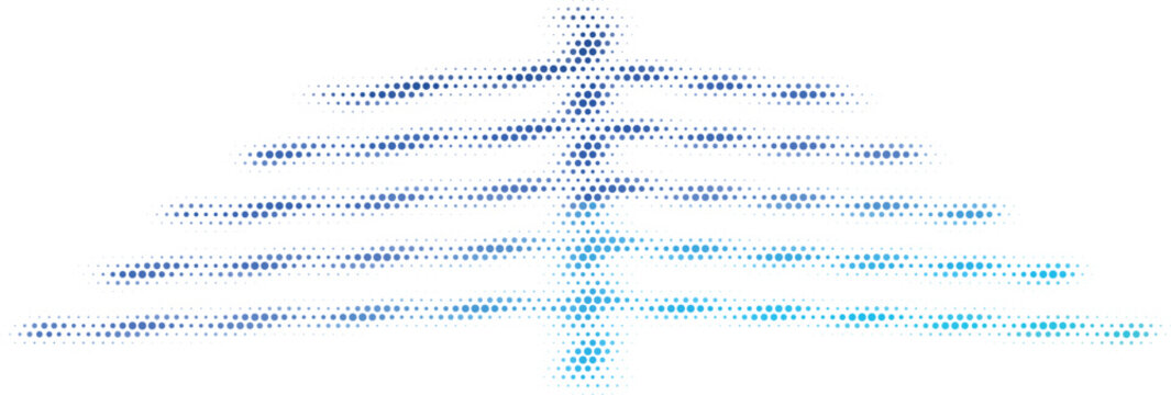 Abstract geometric pattern with radiating lines of blue dots against a white background symbolizing growth and data
