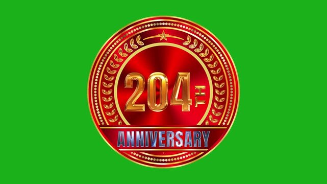 Deluxe 204th anniversary golden laurel emblem with polished red carnelian stone texture on green screen 4k video