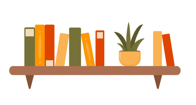Bookshelf with Books and Plant