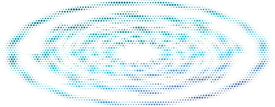 Abstract Concentric Circles of Teal and Blue Dots on White Background
