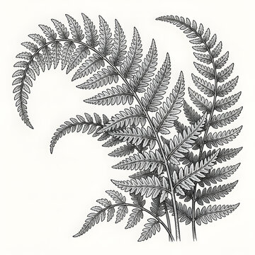 Detailed black and white fern leaf engraving for botanical illustration