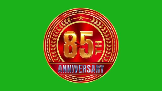 Ornate 85th anniversary golden jubilee seal featuring deep red carnelian stone disc with soft edge lighting on green screen 4k video
