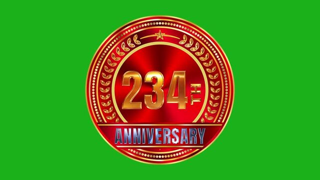 Grand 234th anniversary golden laurel emblem with polished ruby red stone pattern and bright ambient lighting on green screen 4k video