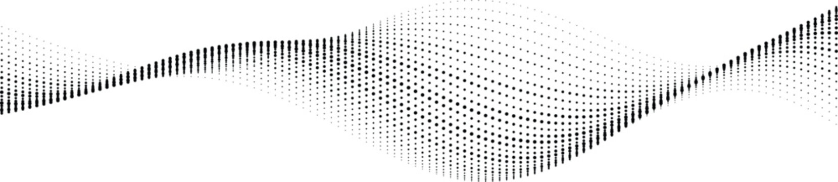 Abstract dots forming a flowing wave against a white background with subtle depth