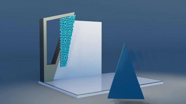 3D animation Arabic Islamic exhibition booth geometric ornament panel build reveal camera orbit left to center modern interior visualization