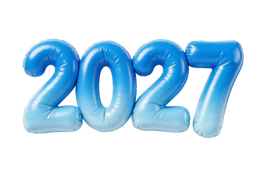 3D Blue Balloon Number 2027 Isolated on Transparent Background