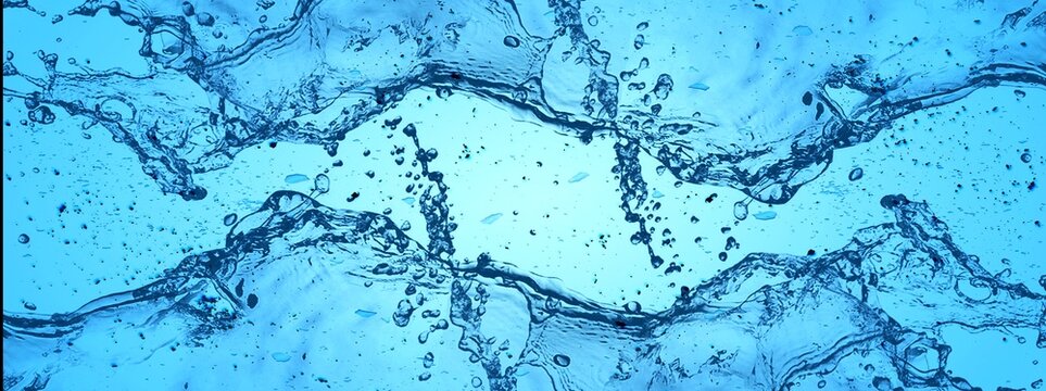 青い水しぶきと透明感のある抽象背景