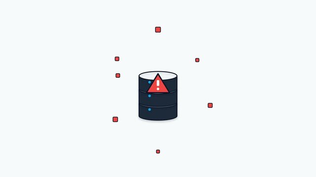 Animated database icon with security protection and warning