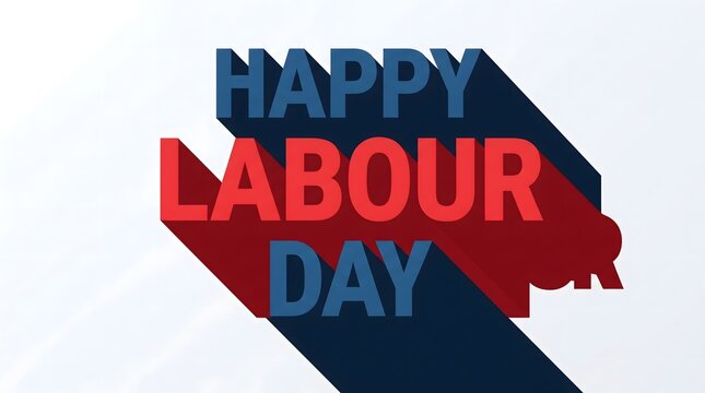 Happy labour day 3D text typography graphic with long shadow effect typography celebration