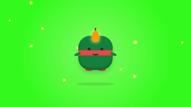 Cute Animated Ninja Character Jumping on Green Screen Background.
