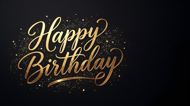 Happy birthday golden typography glitter black background card