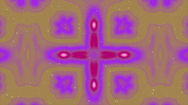 Abstract digital background with symmetrical purple and pink glowing cross shapes.