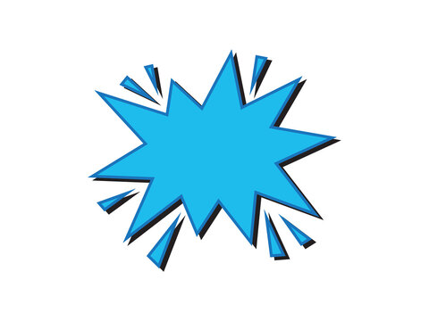 This illustration features a comic style graphic in the shape of a blue and black starburst or explosion.