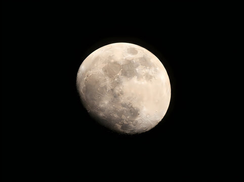 A detailed closeup of the moon showing craters and lunar surface textures against a pitchblack night sky background
