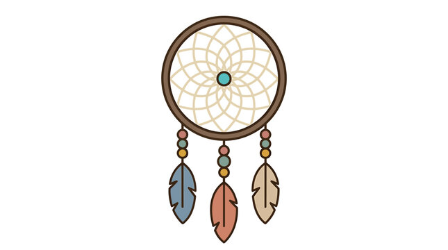 Bohemian dreamcatcher vector illustration, tribal dream catcher with feathers and beads, ethnic spiritual symbol for wellness and decor