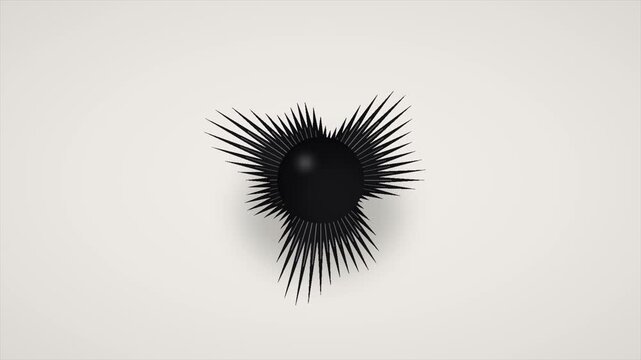 Close-up 4K slow motion black spiky ball bursting with sharp needle-like spikes in motion