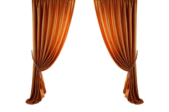 Warm golden orange curtains tied open in pairs