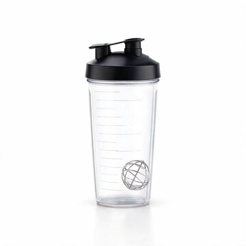 Premium Transparent Protein Shaker Bottle Isolated on White Background