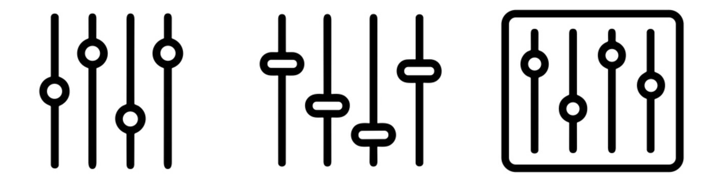 Audio mixer and equalizer icon set. Audio mixer and equalizer icons for UI and web design