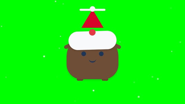 Cute Animated Brown Creature Wearing A Festive Christmas Hat On Green Screen.