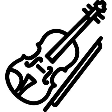 Violin and bow icon. Minimalist violin and bow icon for musical app or web design