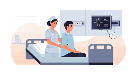 Fototapeta premium Nurse Caring for Patient in Hospital Bed