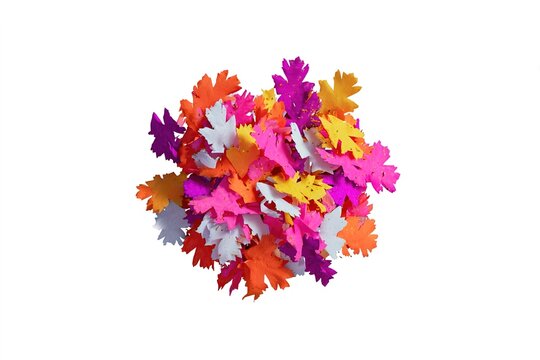 Colorful leaf shaped confetti isolated on white background for party celebration design