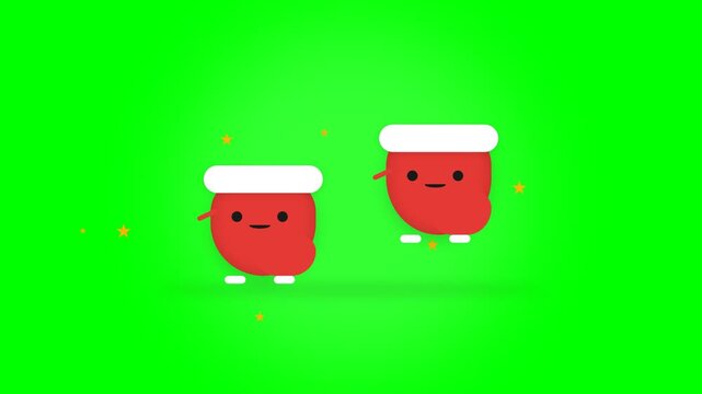 Two Cute Animated Red Jam Jars Dancing Together on Green Screen.