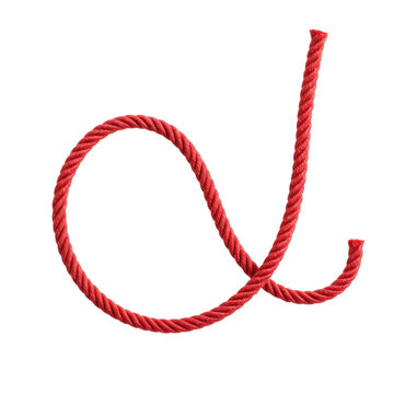 Red twisted rope forming a cursive lowercase alpha isolated on white background