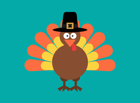 A charming illustration depicts a cartoon turkey wearing a pilgrim hat embodying the spirit of thanksgiving and the joy of gathering with loved ones for