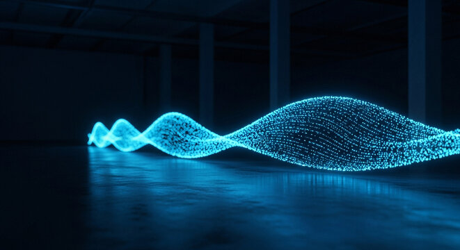 Futuristic digital data wave visualization in blue light